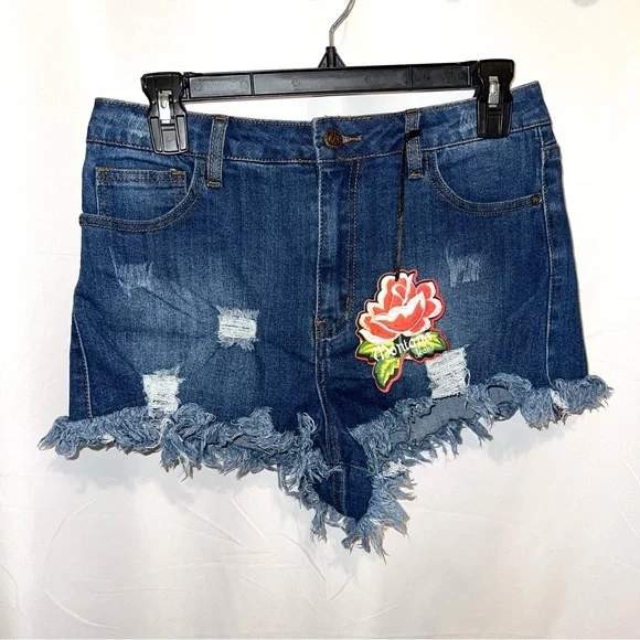 Montana Jeans Medium Wash Distressed Frayed Raw Hem Mid Rise Denim Shorts - Picture 4 of 8